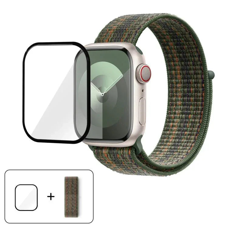 Correia de Relógio em Nylon Básica com Laço e Filme Curvo 3D, Para Apple Watch Série 41mm, Para Apple Watch Série 38mm, Para Apple Watch Série 42mm