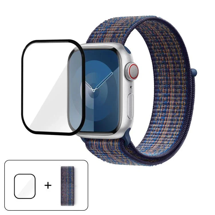 Correia de Relógio em Nylon Básica com Laço e Filme Curvo 3D, Para Apple Watch Série 41mm, Para Apple Watch Série 38mm, Para Apple Watch Série 42mm