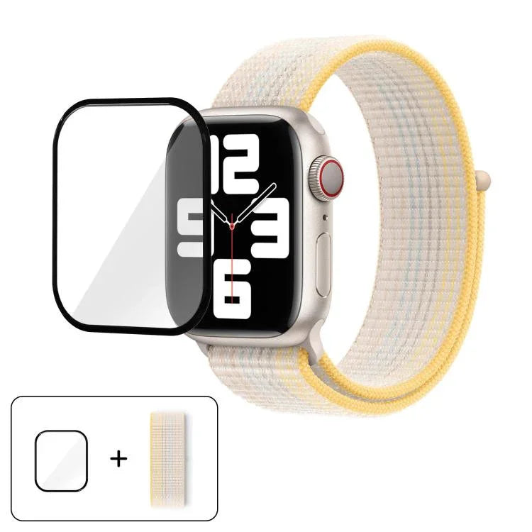 Correia de Relógio em Nylon Básica com Laço e Filme Curvo 3D, Para Apple Watch Série 41mm, Para Apple Watch Série 38mm, Para Apple Watch Série 42mm
