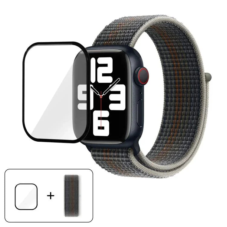 Correia de Relógio em Nylon Básica com Laço e Filme Curvo 3D, Para Apple Watch Série 41mm, Para Apple Watch Série 38mm, Para Apple Watch Série 42mm