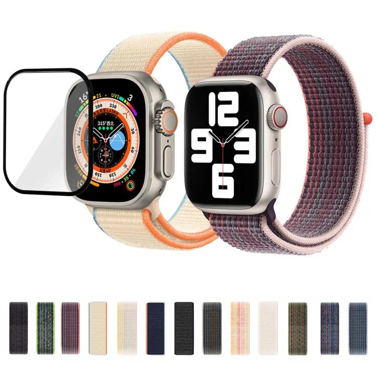 Correia de Relógio em Nylon Básica com Laço e Filme Curvo 3D, Para Apple Watch Série 41mm, Para Apple Watch Série 38mm, Para Apple Watch Série 42mm