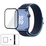 Correia de Relógio em Nylon com Laço e Filme Curvo 3D, Para Apple Watch Série 10 46mm, Para Apple Watch Série 10 42mm, Para Apple Watch Série 44mm