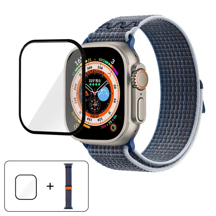 Correia de Relógio em Nylon com Laço e Filme Curvo 3D, Para Apple Watch Série 40mm, Para Apple Watch Ultra 2 / 1 49mm, Para Apple Watch Série 45mm