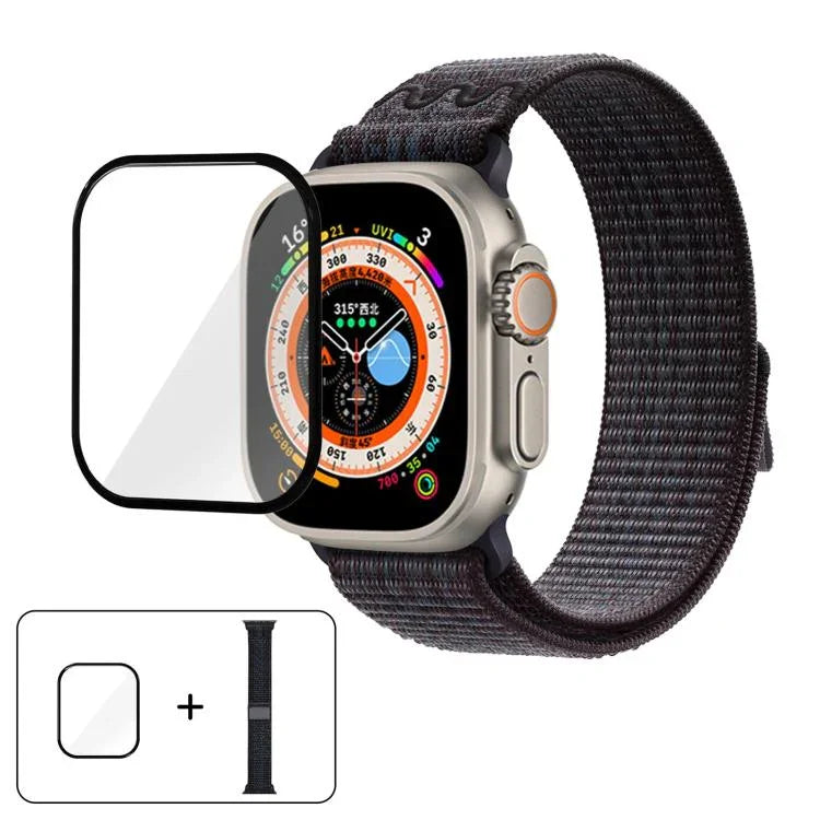 Correia de Relógio em Nylon com Laço e Filme Curvo 3D, Para Apple Watch Série 40mm, Para Apple Watch Ultra 2 / 1 49mm, Para Apple Watch Série 45mm