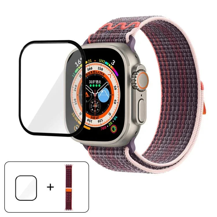 Correia de Relógio em Nylon com Laço e Filme Curvo 3D, Para Apple Watch Série 40mm, Para Apple Watch Ultra 2 / 1 49mm, Para Apple Watch Série 45mm