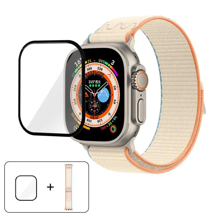 Correia de Relógio em Nylon com Laço e Filme Curvo 3D, Para Apple Watch Série 40mm, Para Apple Watch Ultra 2 / 1 49mm, Para Apple Watch Série 45mm