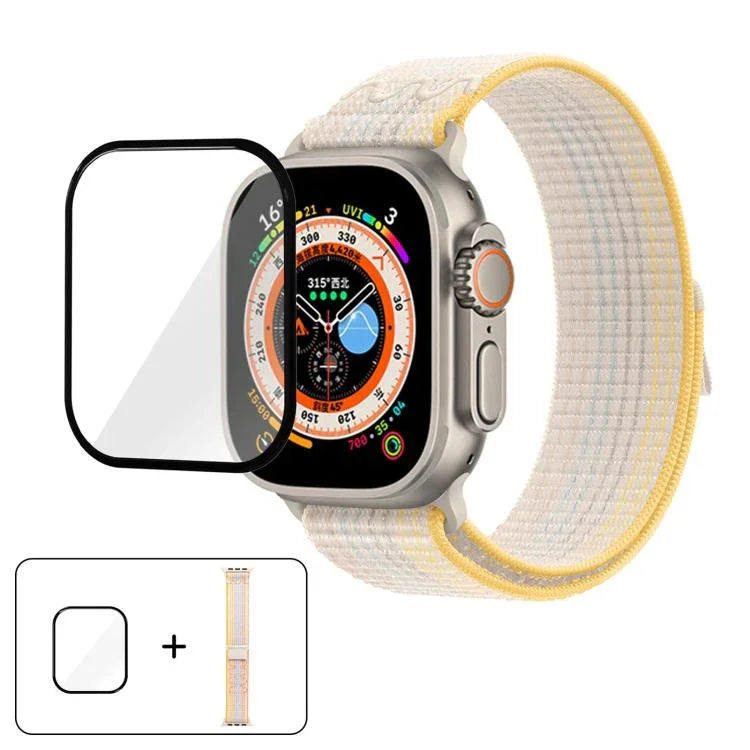 Correia de Relógio em Nylon com Laço e Filme Curvo 3D, Para Apple Watch Série 40mm, Para Apple Watch Ultra 2 / 1 49mm, Para Apple Watch Série 45mm