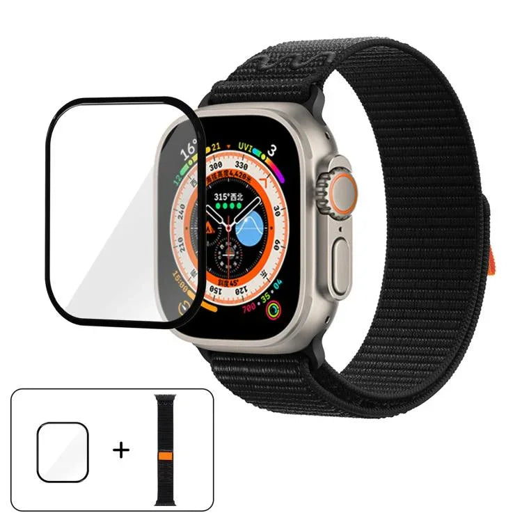 Correia de Relógio em Nylon com Laço e Filme Curvo 3D, Para Apple Watch Série 40mm, Para Apple Watch Ultra 2 / 1 49mm, Para Apple Watch Série 45mm