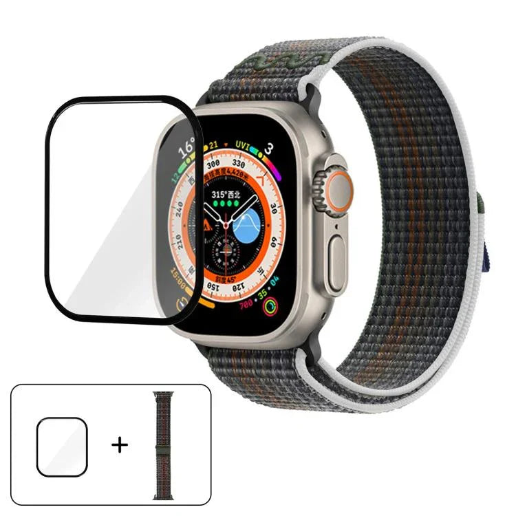 Correia de Relógio em Nylon com Laço e Filme Curvo 3D, Para Apple Watch Série 40mm, Para Apple Watch Ultra 2 / 1 49mm, Para Apple Watch Série 45mm