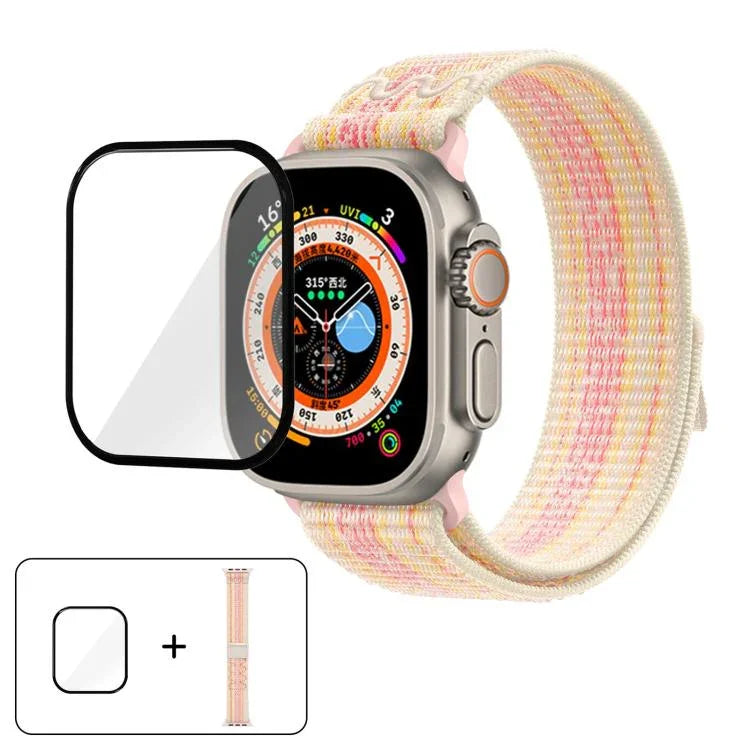 Correia de Relógio em Nylon com Laço e Filme Curvo 3D, Para Apple Watch Série 40mm, Para Apple Watch Ultra 2 / 1 49mm, Para Apple Watch Série 45mm