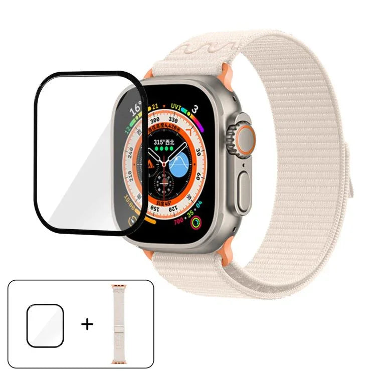 Correia de Relógio em Nylon com Laço e Filme Curvo 3D, Para Apple Watch Série 40mm, Para Apple Watch Ultra 2 / 1 49mm, Para Apple Watch Série 45mm