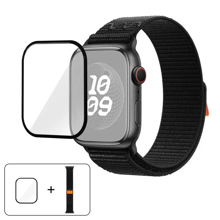 Correia de Relógio em Nylon com Laço e Filme Curvo 3D, Para Apple Watch Série 40mm, Para Apple Watch Ultra 2 / 1 49mm, Para Apple Watch Série 45mm