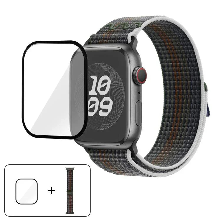Correia de Relógio em Nylon com Laço e Filme Curvo 3D, Para Apple Watch Série 40mm, Para Apple Watch Ultra 2 / 1 49mm, Para Apple Watch Série 45mm