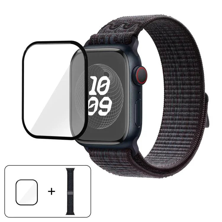 Correia de Relógio em Nylon com Laço e Filme Curvo 3D, Para Apple Watch Série 41mm, Para Apple Watch Série 38mm, Para Apple Watch Série 42mm
