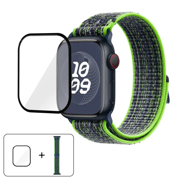 Correia de Relógio em Nylon com Laço e Filme Curvo 3D, Para Apple Watch Série 41mm, Para Apple Watch Série 38mm, Para Apple Watch Série 42mm