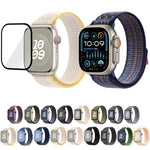 Correia de Relógio em Nylon com Laço e Filme Curvo 3D, Para Apple Watch Série 40mm, Para Apple Watch Ultra 2 / 1 49mm, Para Apple Watch Série 45mm