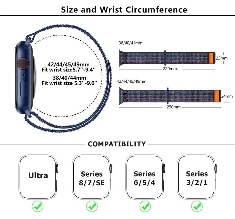 Correia de Relógio em Nylon com Laço e Filme Curvo 3D, Para Apple Watch Série 41mm, Para Apple Watch Série 38mm, Para Apple Watch Série 42mm