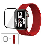 Correia de Relógio Milanesa em Aço Inoxidável com Filme Curvo 3D, Para Apple Watch Série 10 46mm, Para Apple Watch Série 10 42mm, Para Apple Watch Série 44mm