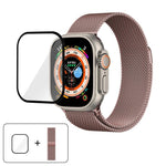 Bracelete Milanesa em Aço Inoxidável com Filme Curvo 3D, Para Apple Watch Series 40mm, Para Apple Watch Ultra 2 / 1 49mm, Para Apple Watch Series 45mm