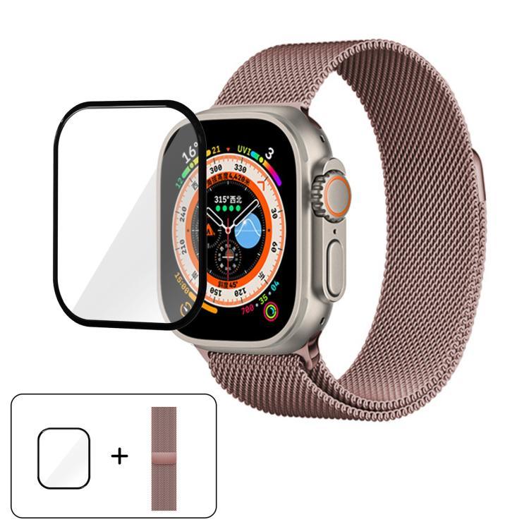 Bracelete Milanesa em Aço Inoxidável com Filme Curvo 3D, Para Apple Watch Series 40mm, Para Apple Watch Ultra 2 / 1 49mm, Para Apple Watch Series 45mm