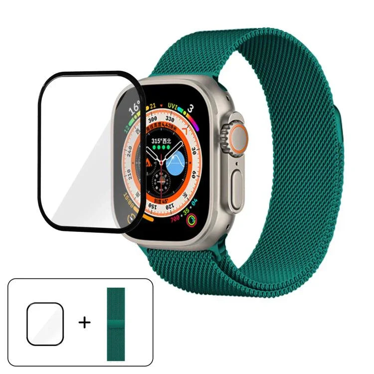 Bracelete Milanesa em Aço Inoxidável com Filme Curvo 3D, Para Apple Watch Series 40mm, Para Apple Watch Ultra 2 / 1 49mm, Para Apple Watch Series 45mm