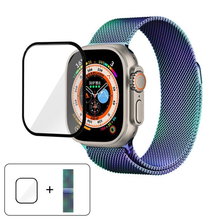 Bracelete Milanesa em Aço Inoxidável com Filme Curvo 3D, Para Apple Watch Series 40mm, Para Apple Watch Ultra 2 / 1 49mm, Para Apple Watch Series 45mm