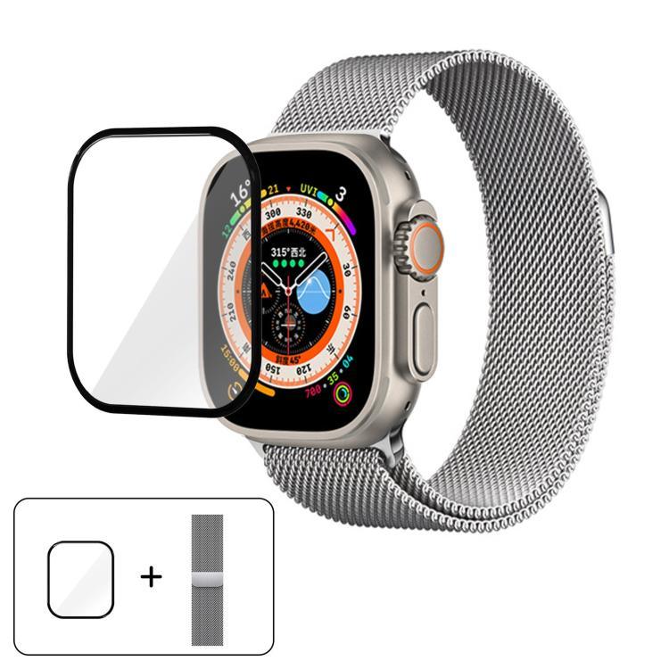 Bracelete Milanesa em Aço Inoxidável com Filme Curvo 3D, Para Apple Watch Series 40mm, Para Apple Watch Ultra 2 / 1 49mm, Para Apple Watch Series 45mm