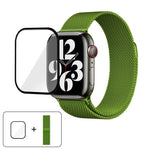 Bracelete Milanesa em Aço Inoxidável com Filme Curvo 3D, Para Apple Watch Series 41mm, Para Apple Watch Series 38mm, Para Apple Watch Series 42mm