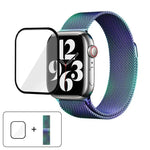 Bracelete Milanesa em Aço Inoxidável com Filme Curvo 3D, Para Apple Watch Series 41mm, Para Apple Watch Series 38mm, Para Apple Watch Series 42mm
