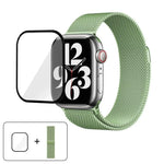 Bracelete Milanesa em Aço Inoxidável com Filme Curvo 3D, Para Apple Watch Series 41mm, Para Apple Watch Series 38mm, Para Apple Watch Series 42mm