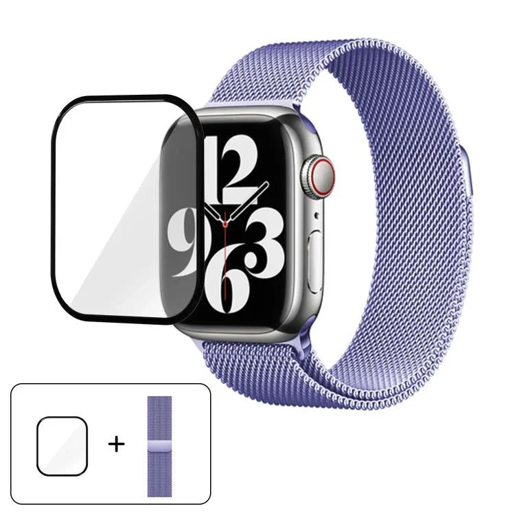 Bracelete Milanesa em Aço Inoxidável com Filme Curvo 3D, Para Apple Watch Series 41mm, Para Apple Watch Series 38mm, Para Apple Watch Series 42mm