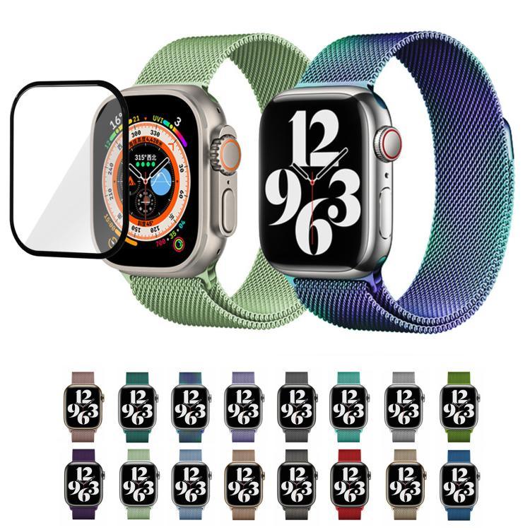 Bracelete Milanesa em Aço Inoxidável com Filme Curvo 3D, Para Apple Watch Series 41mm, Para Apple Watch Series 38mm, Para Apple Watch Series 42mm