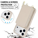 Capa para telemóvel com bolsa para cartões RFID com fecho de correr e tira transversal, Para iPhone 17 Pro Max, Para iPhone 17 Pro, Para iPhone Air, Para iPhone 15 Pro Max, Para iPhone 15 Pro, Para iPhone 15 Plus / 14 Plus