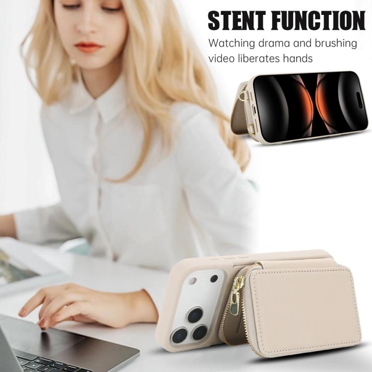 Capa para telemóvel com bolsa para cartões RFID com fecho de correr e tira transversal, Para iPhone 17 Pro Max, Para iPhone 17 Pro, Para iPhone Air, Para iPhone 15 Pro Max, Para iPhone 15 Pro, Para iPhone 15 Plus / 14 Plus