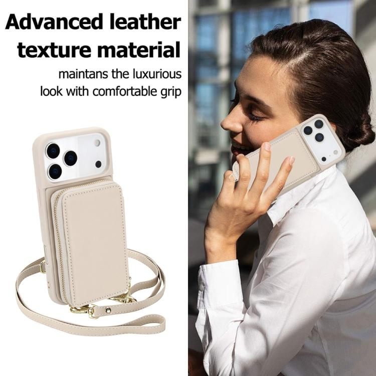 Capa para telemóvel com bolsa para cartões RFID com fecho de correr e tira transversal, Para iPhone 17 Pro Max, Para iPhone 17 Pro, Para iPhone Air, Para iPhone 15 Pro Max, Para iPhone 15 Pro, Para iPhone 15 Plus / 14 Plus