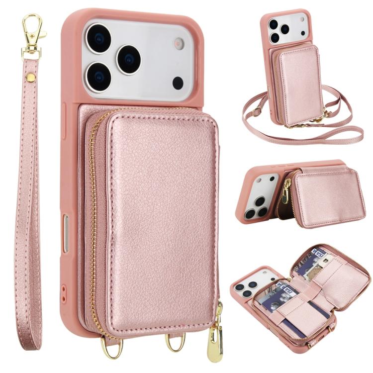 Capa para telemóvel com bolsa para cartões RFID com fecho de correr e tira transversal, Para iPhone 17 Pro Max, Para iPhone 17 Pro, Para iPhone Air, Para iPhone 15 Pro Max, Para iPhone 15 Pro, Para iPhone 15 Plus / 14 Plus