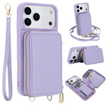 Capa para telemóvel com bolsa para cartões RFID com fecho de correr e tira transversal, Para iPhone 17 Pro Max, Para iPhone 17 Pro, Para iPhone Air, Para iPhone 15 Pro Max, Para iPhone 15 Pro, Para iPhone 15 Plus / 14 Plus