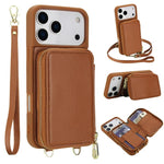 Capa para telemóvel com bolsa para cartões RFID com fecho de correr e tira transversal, Para iPhone 17 Pro Max, Para iPhone 17 Pro, Para iPhone Air, Para iPhone 15 Pro Max, Para iPhone 15 Pro, Para iPhone 15 Plus / 14 Plus