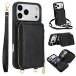 Capa para telemóvel com bolsa para cartões RFID com fecho de correr e tira transversal, Para iPhone 17 Pro Max, Para iPhone 17 Pro, Para iPhone Air, Para iPhone 15 Pro Max, Para iPhone 15 Pro, Para iPhone 15 Plus / 14 Plus