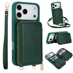 Capa para telemóvel com bolsa para cartões RFID com fecho de correr e tira transversal, Para iPhone 17 Pro Max, Para iPhone 17 Pro, Para iPhone Air, Para iPhone 15 Pro Max, Para iPhone 15 Pro, Para iPhone 15 Plus / 14 Plus