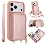 Capa para telemóvel com bolsa para cartões RFID com fecho de correr e tira transversal, Para iPhone 17 Pro Max, Para iPhone 17 Pro, Para iPhone Air, Para iPhone 15 Pro Max, Para iPhone 15 Pro, Para iPhone 15 Plus / 14 Plus