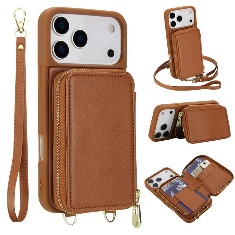 Capa para telemóvel com bolsa para cartões RFID com fecho de correr e tira transversal, Para iPhone 17 Pro Max, Para iPhone 17 Pro, Para iPhone Air, Para iPhone 15 Pro Max, Para iPhone 15 Pro, Para iPhone 15 Plus / 14 Plus