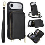Capa para telemóvel com bolsa para cartões RFID com fecho de correr e tira transversal, Para iPhone 17 Pro Max, Para iPhone 17 Pro, Para iPhone Air, Para iPhone 15 Pro Max, Para iPhone 15 Pro, Para iPhone 15 Plus / 14 Plus