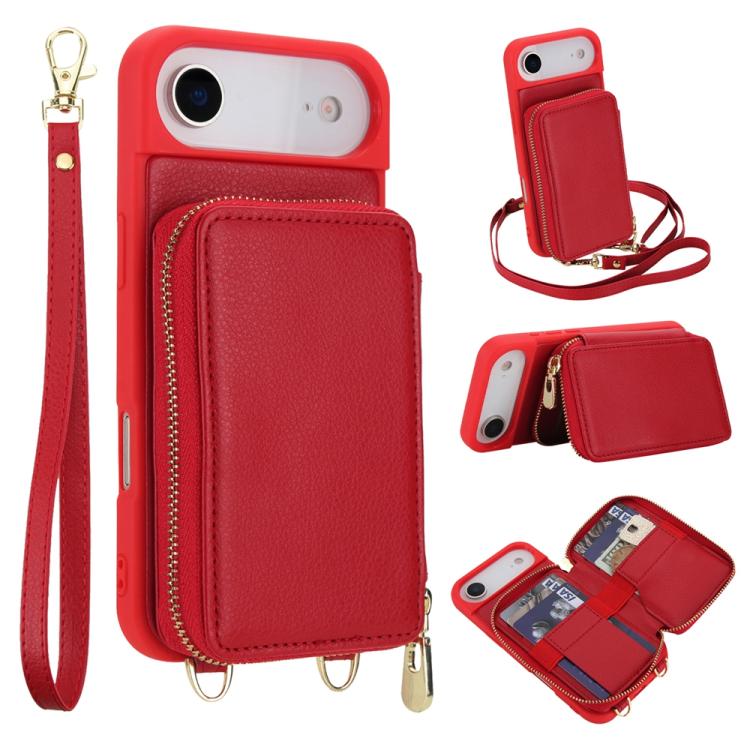 Capa para telemóvel com bolsa para cartões RFID com fecho de correr e tira transversal, Para iPhone 17 Pro Max, Para iPhone 17 Pro, Para iPhone Air, Para iPhone 15 Pro Max, Para iPhone 15 Pro, Para iPhone 15 Plus / 14 Plus