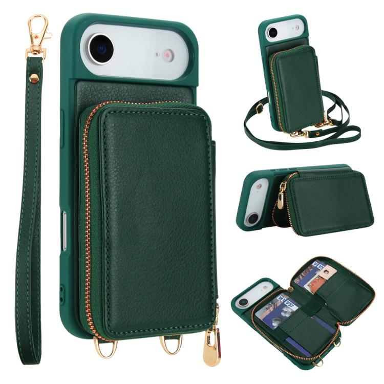 Capa para telemóvel com bolsa para cartões RFID com fecho de correr e tira transversal, Para iPhone 17 Pro Max, Para iPhone 17 Pro, Para iPhone Air, Para iPhone 15 Pro Max, Para iPhone 15 Pro, Para iPhone 15 Plus / 14 Plus