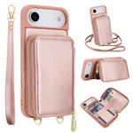 Capa para telemóvel com bolsa para cartões RFID com fecho de correr e tira transversal, Para iPhone 17 Pro Max, Para iPhone 17 Pro, Para iPhone Air, Para iPhone 15 Pro Max, Para iPhone 15 Pro, Para iPhone 15 Plus / 14 Plus