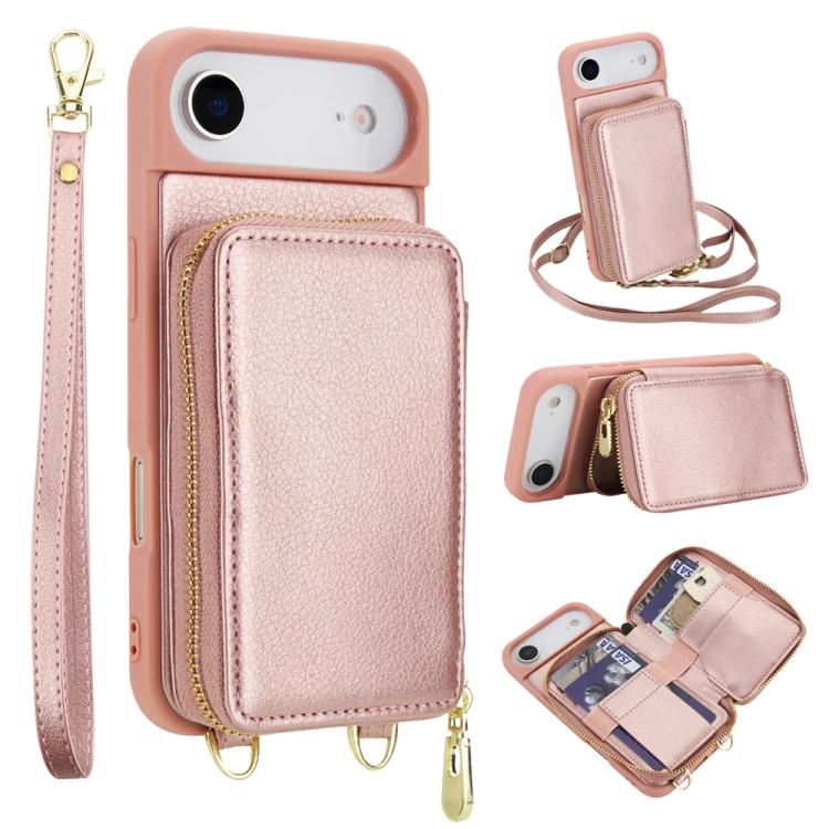 Capa para telemóvel com bolsa para cartões RFID com fecho de correr e tira transversal, Para iPhone 17 Pro Max, Para iPhone 17 Pro, Para iPhone Air, Para iPhone 15 Pro Max, Para iPhone 15 Pro, Para iPhone 15 Plus / 14 Plus