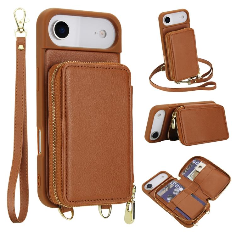 Capa para telemóvel com bolsa para cartões RFID com fecho de correr e tira transversal, Para iPhone 17 Pro Max, Para iPhone 17 Pro, Para iPhone Air, Para iPhone 15 Pro Max, Para iPhone 15 Pro, Para iPhone 15 Plus / 14 Plus