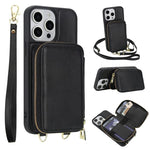 Capa para telemóvel com bolsa para cartões RFID com fecho de correr e tira transversal, Para iPhone 17 Pro Max, Para iPhone 17 Pro, Para iPhone Air, Para iPhone 15 Pro Max, Para iPhone 15 Pro, Para iPhone 15 Plus / 14 Plus
