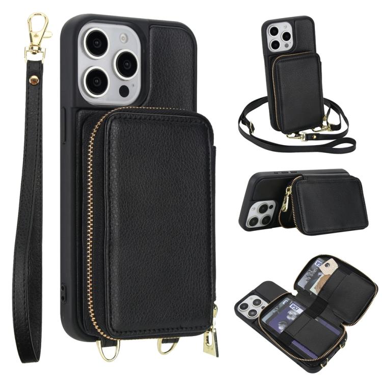 Capa para telemóvel com bolsa para cartões RFID com fecho de correr e tira transversal, Para iPhone 17 Pro Max, Para iPhone 17 Pro, Para iPhone Air, Para iPhone 15 Pro Max, Para iPhone 15 Pro, Para iPhone 15 Plus / 14 Plus